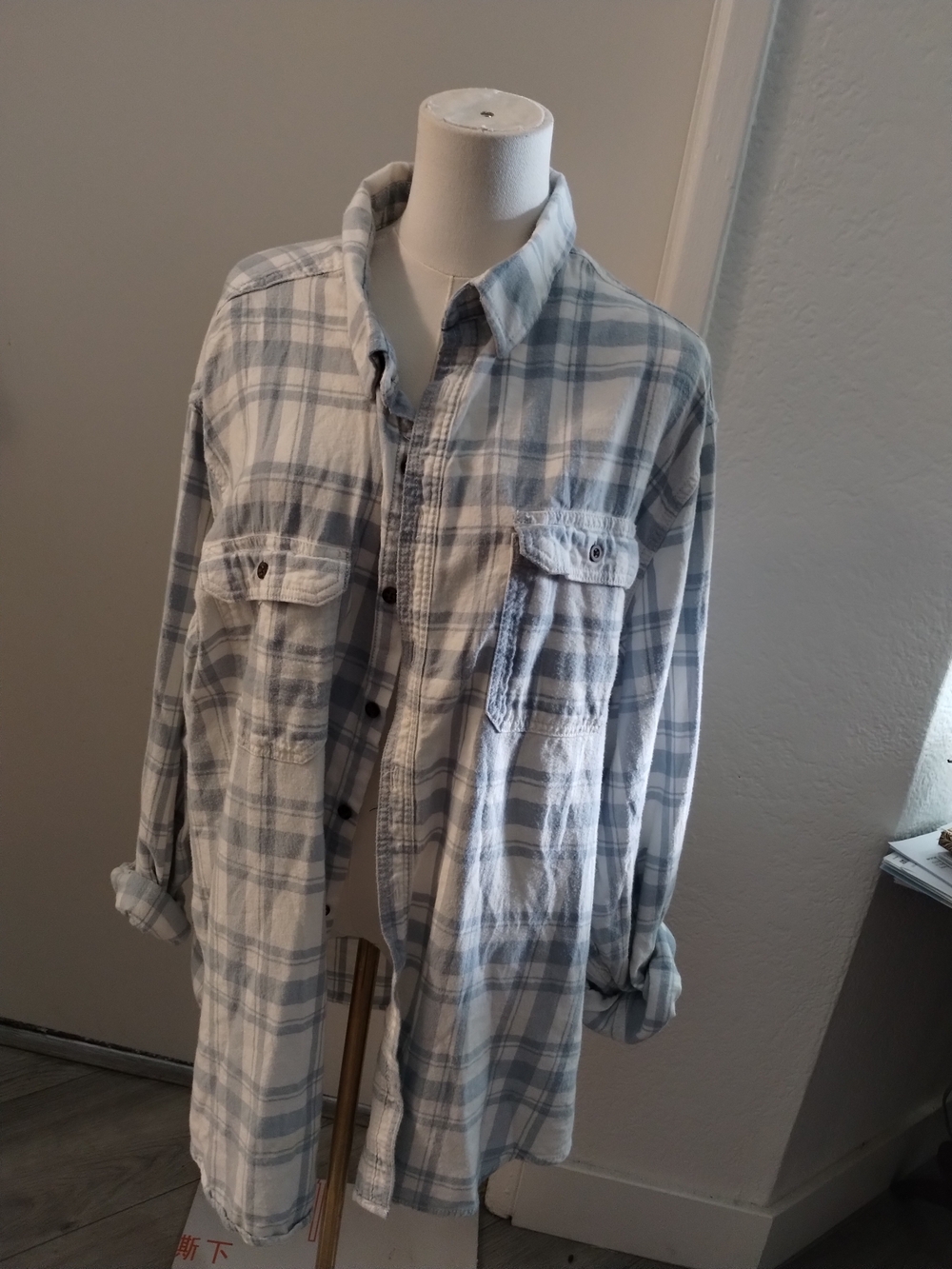George Blue and White Plaid Button-Down Shirt